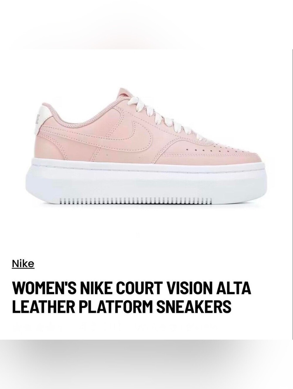 Nike Court Vision Alta Platform Sneakers - Pale Pink Size 7.5